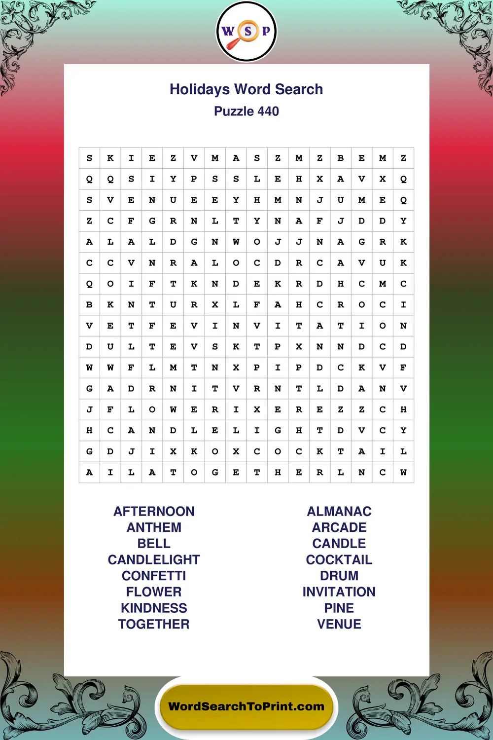 Holidays Word Search Puzzle 440