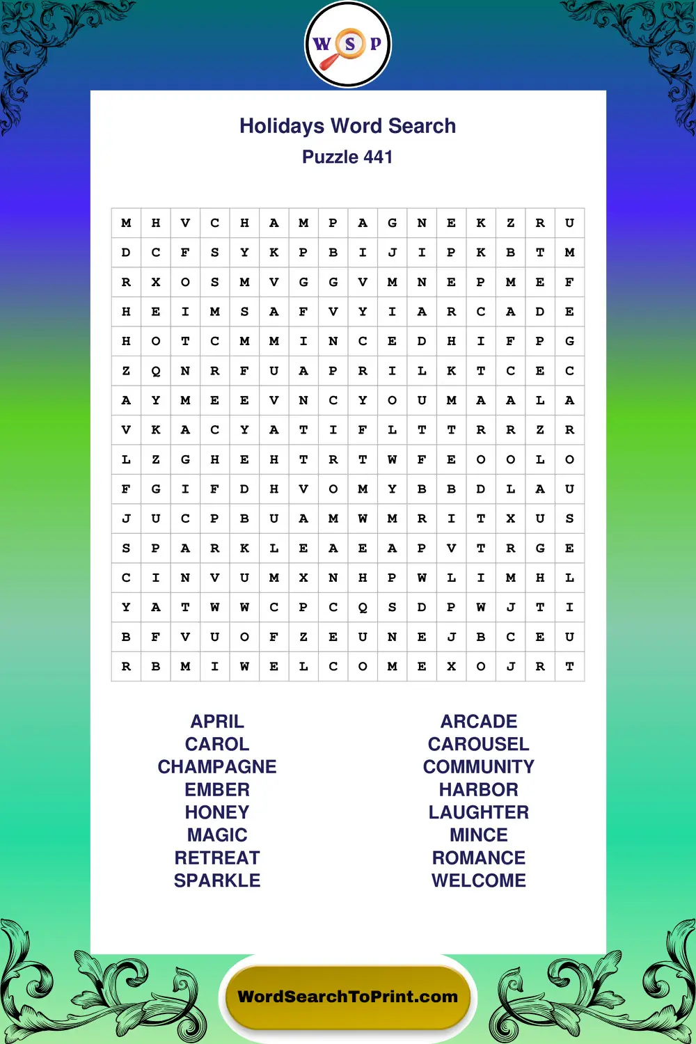 Holidays Word Search Puzzle 441