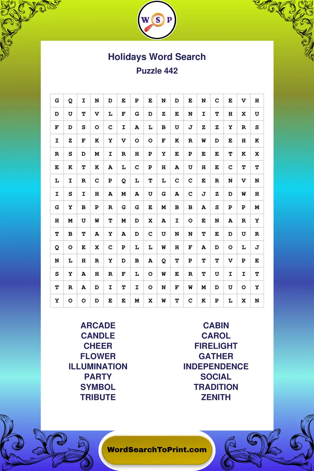 Holidays Word Search Puzzle 442