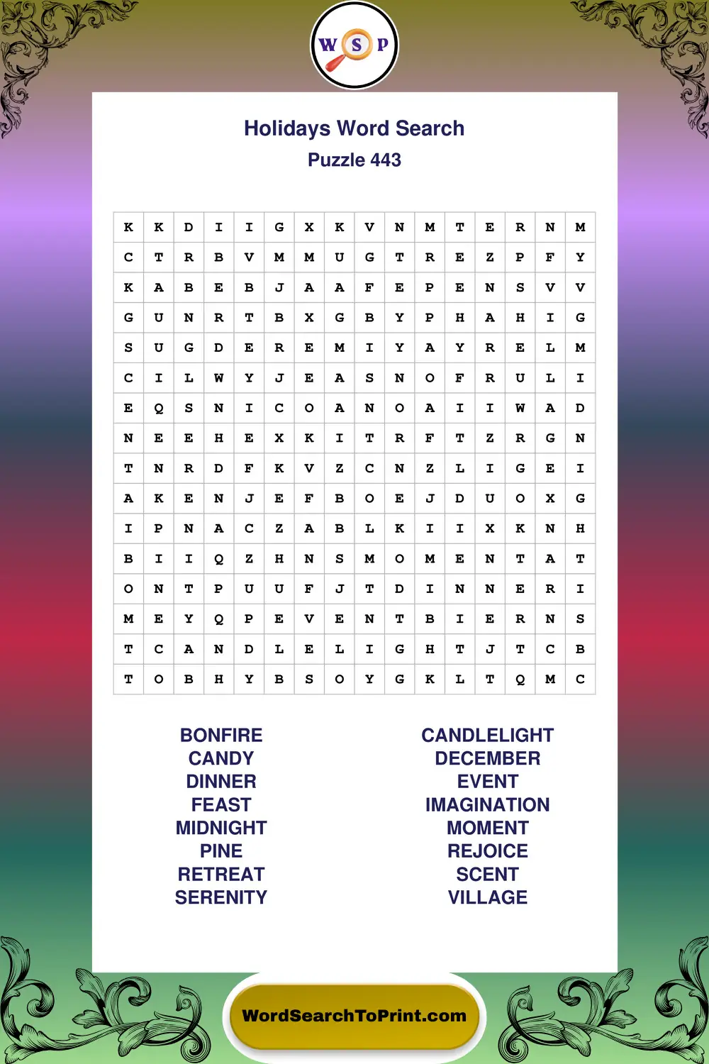 Holidays Word Search Puzzle 443