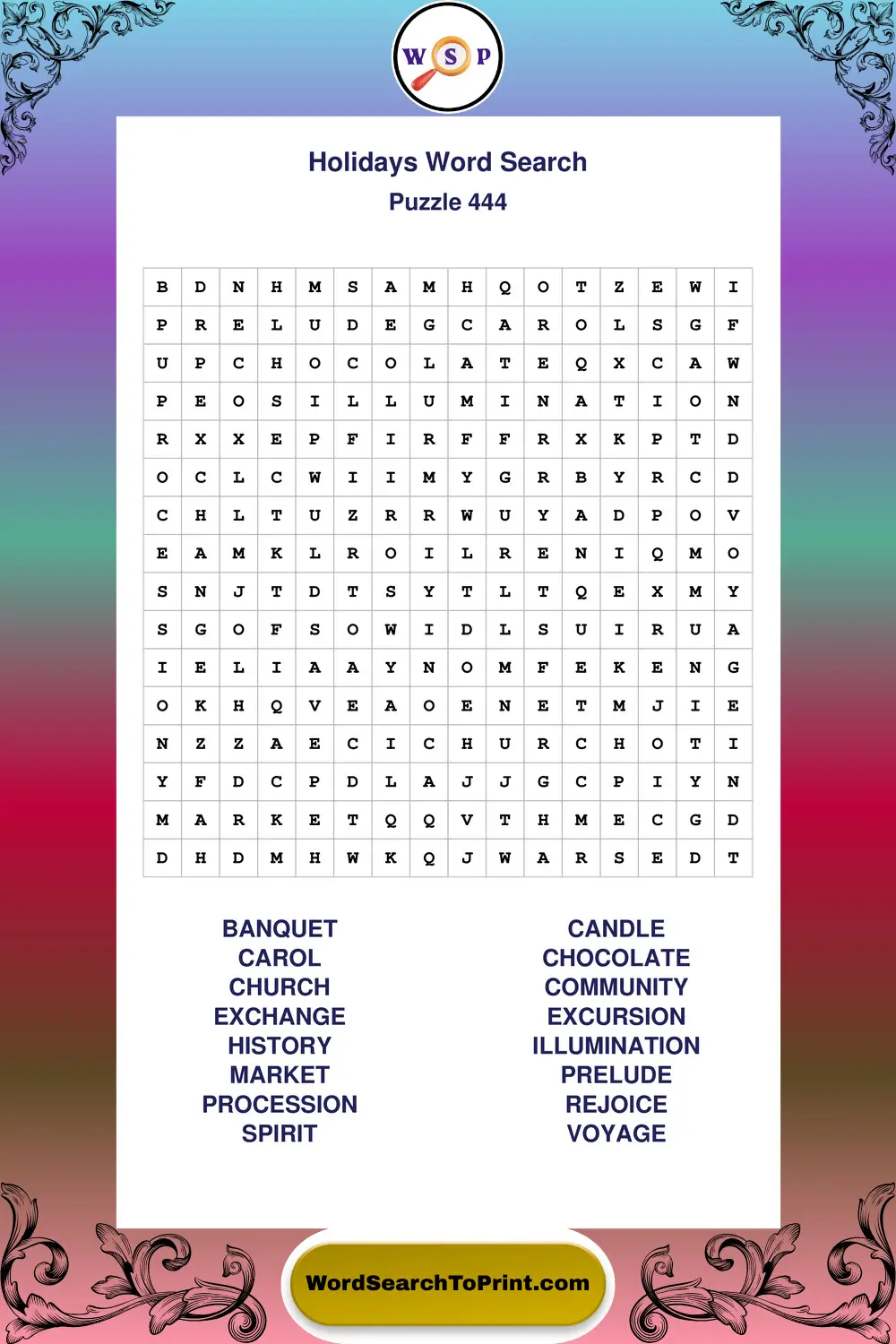 Holidays Word Search Puzzle 444