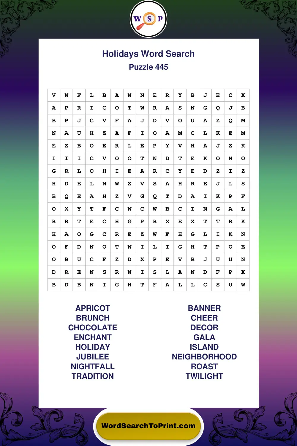 Holidays Word Search Puzzle 445