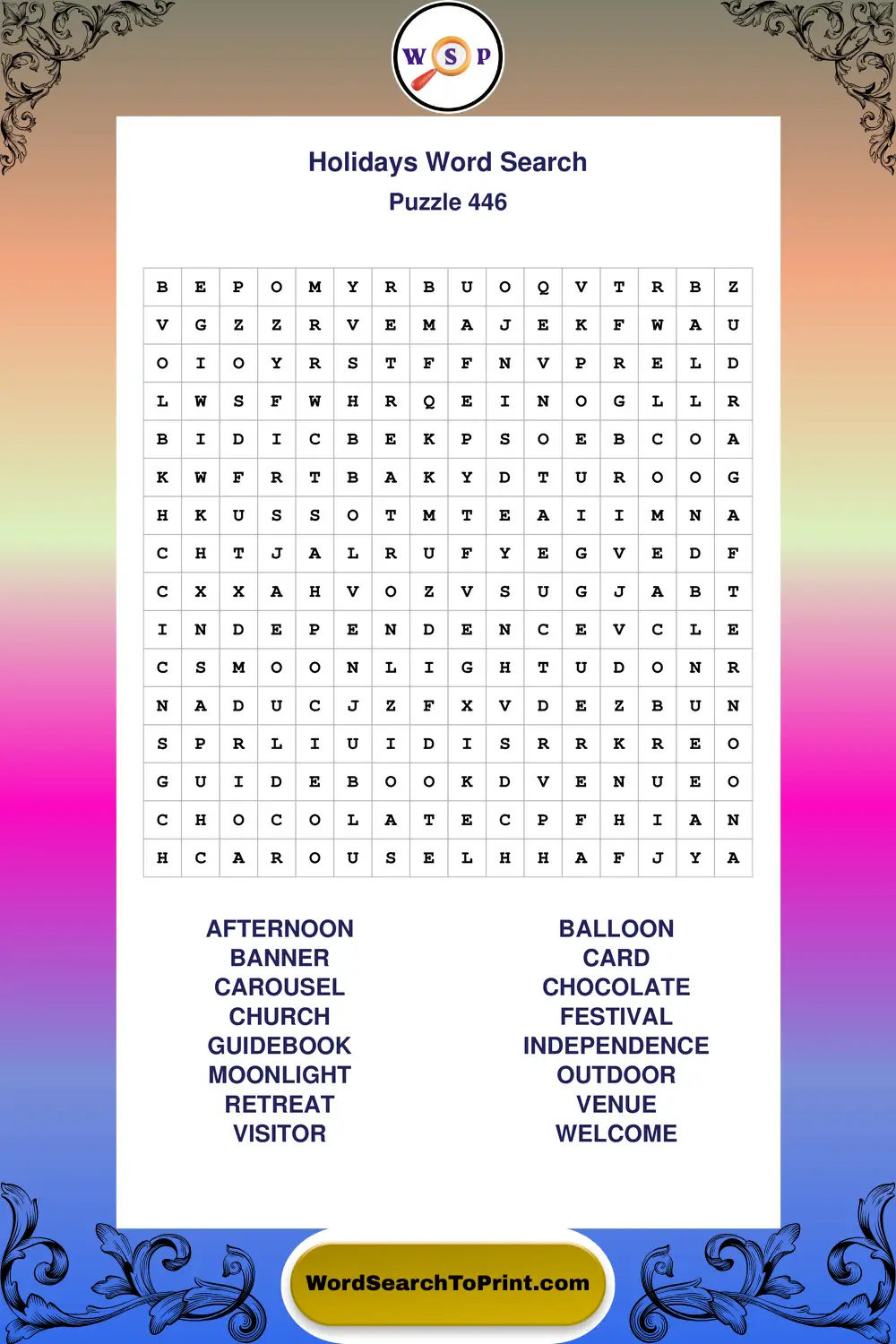 Holidays Word Search Puzzle 446
