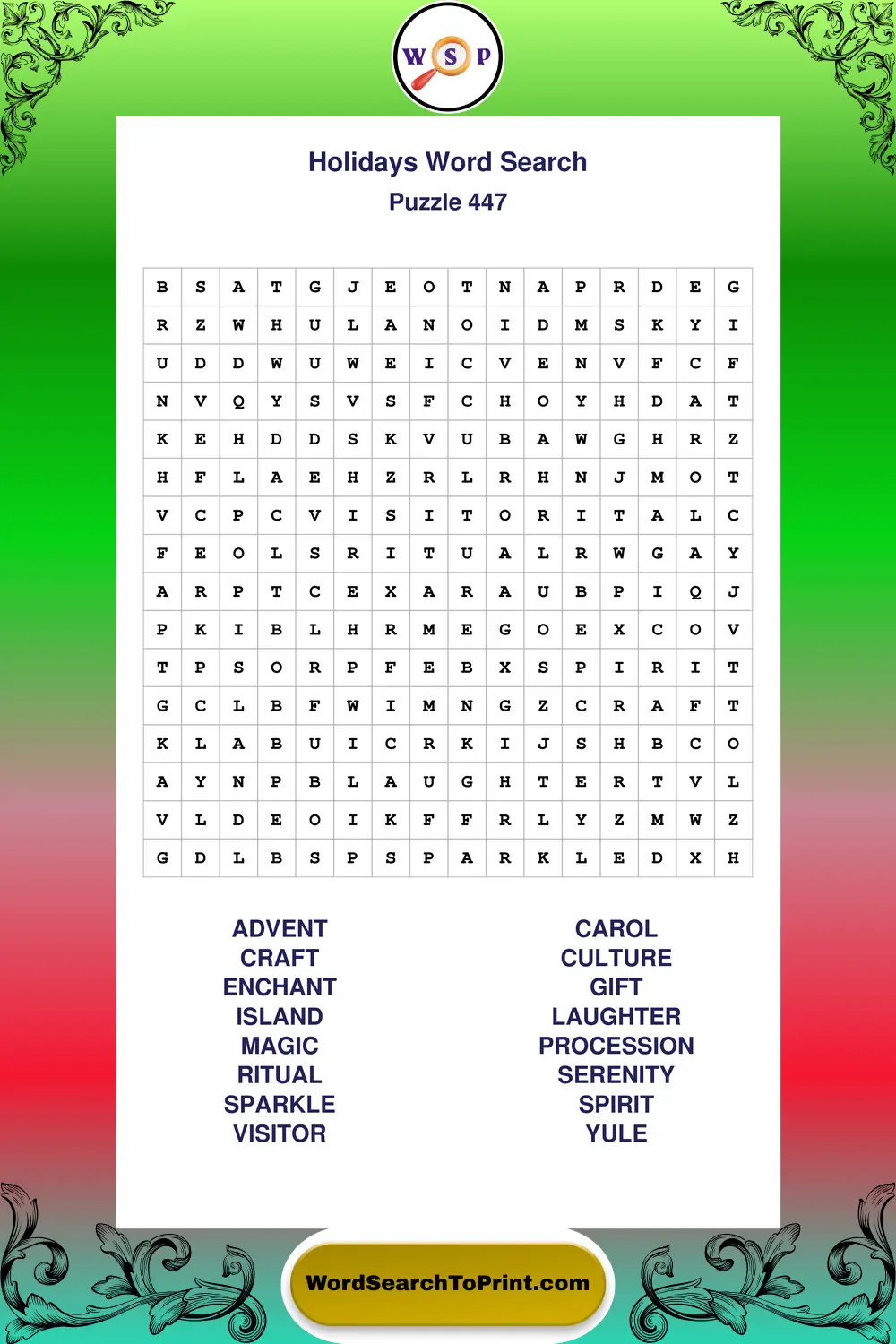 Holidays Word Search Puzzle 447