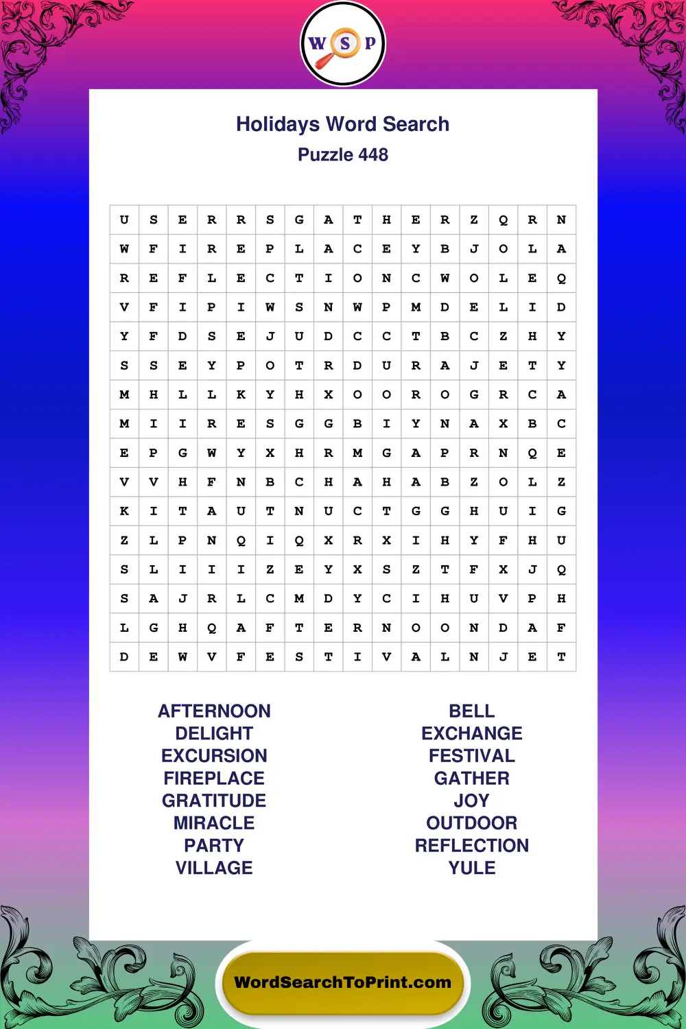 Holidays Word Search Puzzle 448
