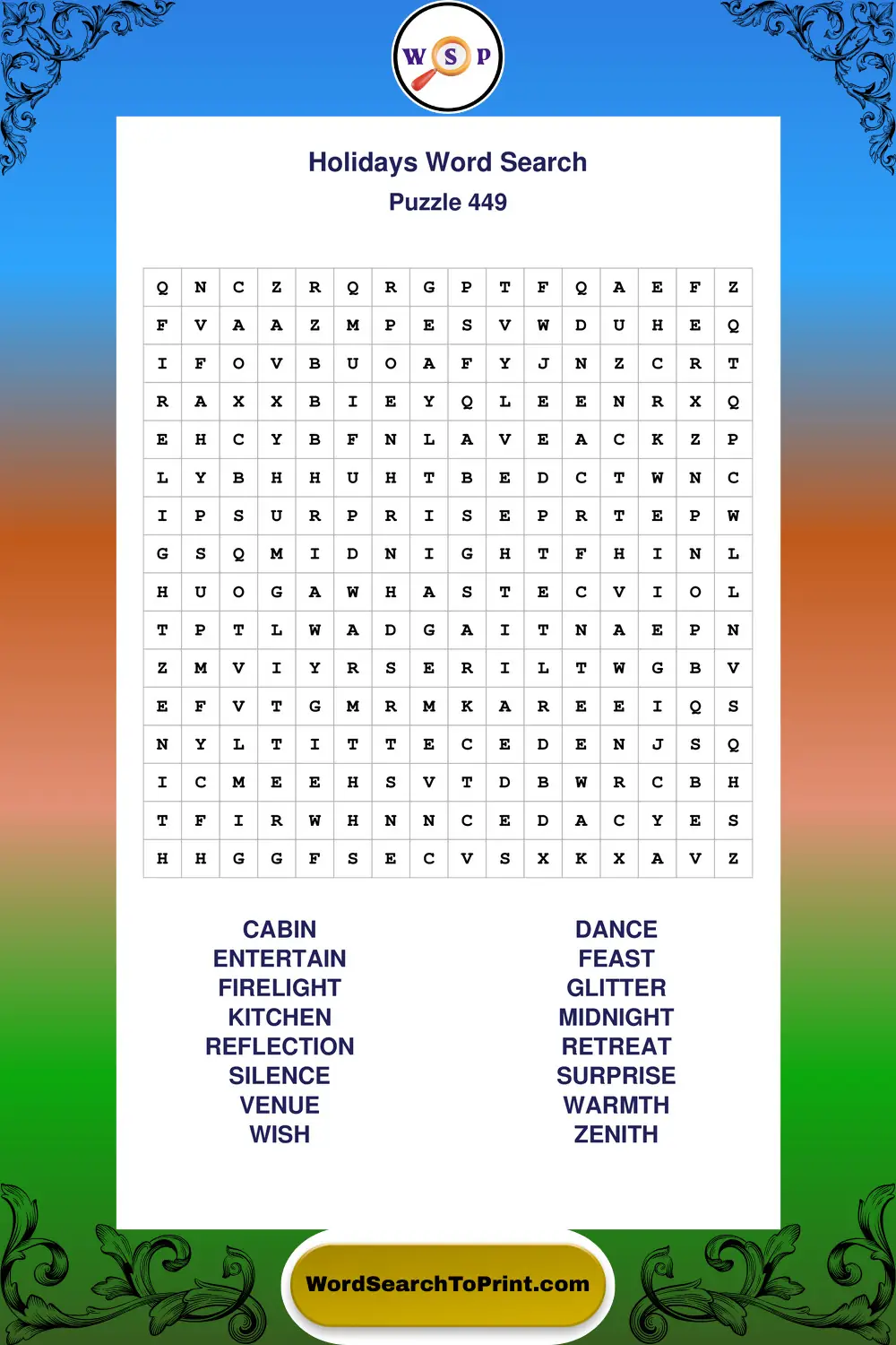 Holidays Word Search Puzzle 449