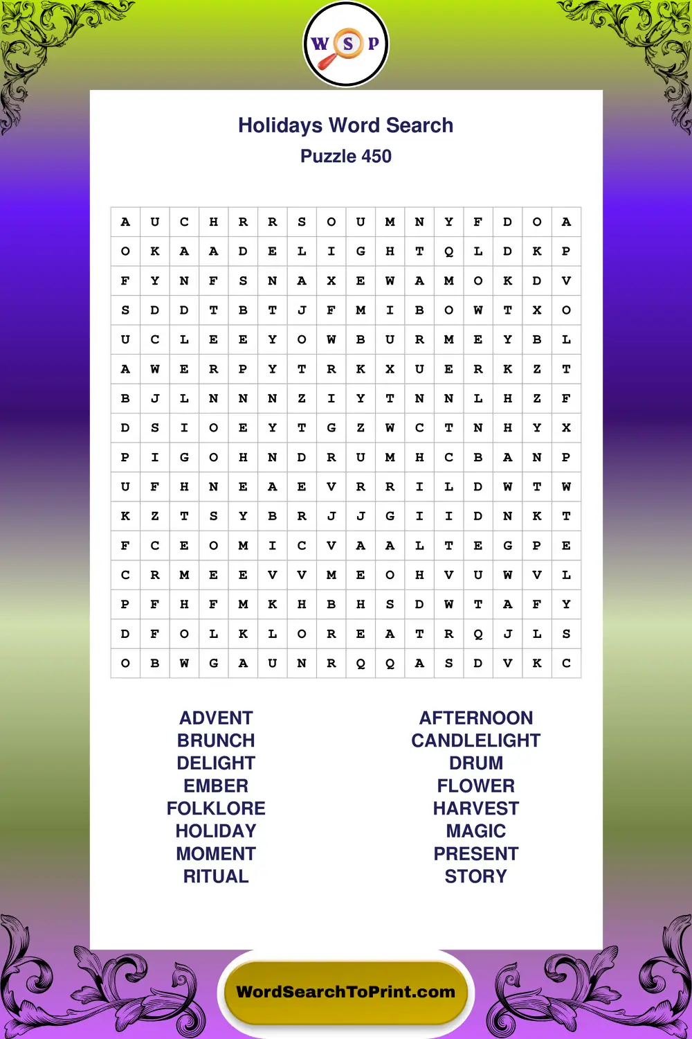 Holidays Word Search Puzzle 450