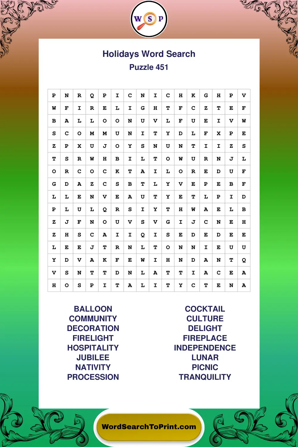 Holidays Word Search Puzzle 451