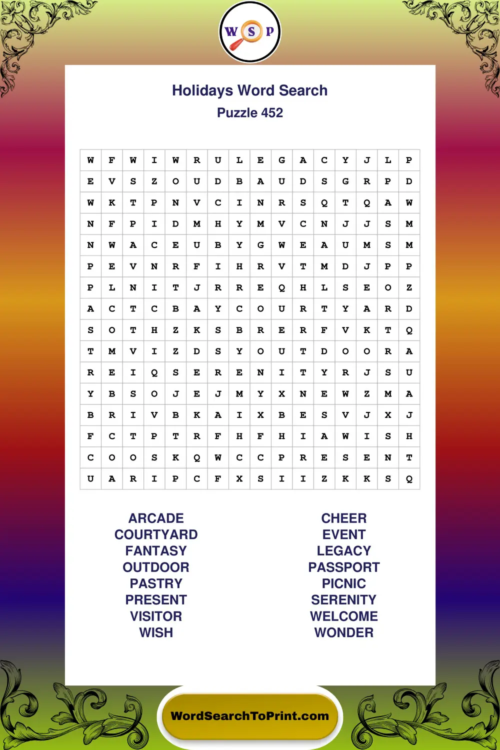Holidays Word Search Puzzle 452