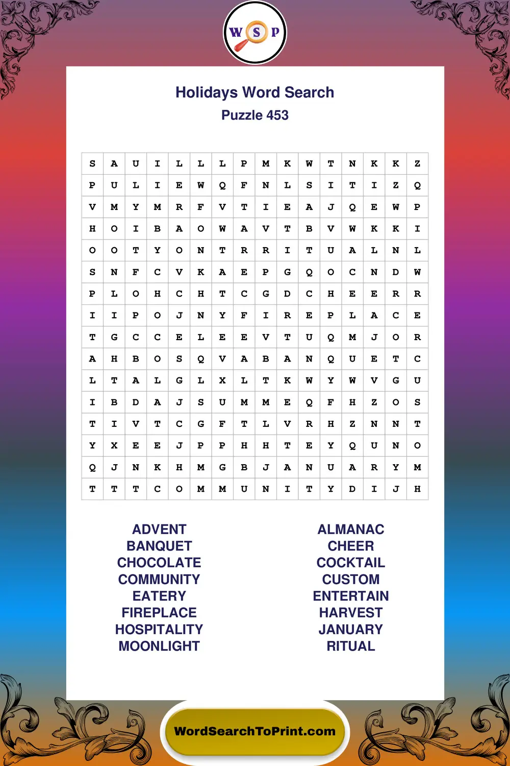 Holidays Word Search Puzzle 453