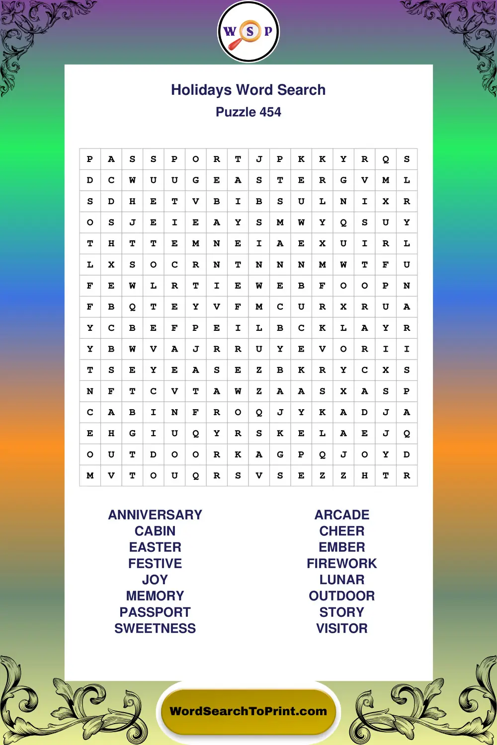 Holidays Word Search Puzzle 454