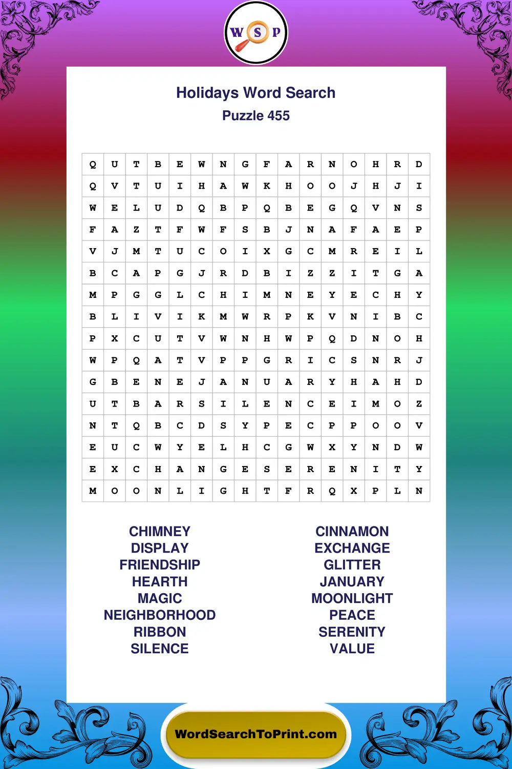Holidays Word Search Puzzle 455