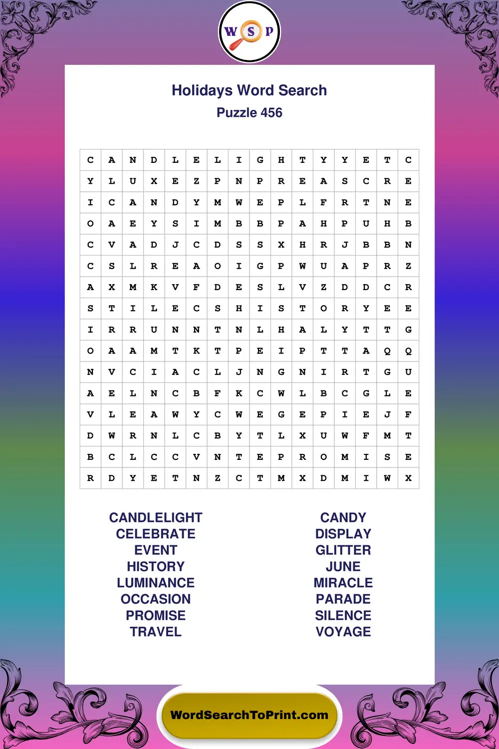 Holidays Word Search Puzzle 456