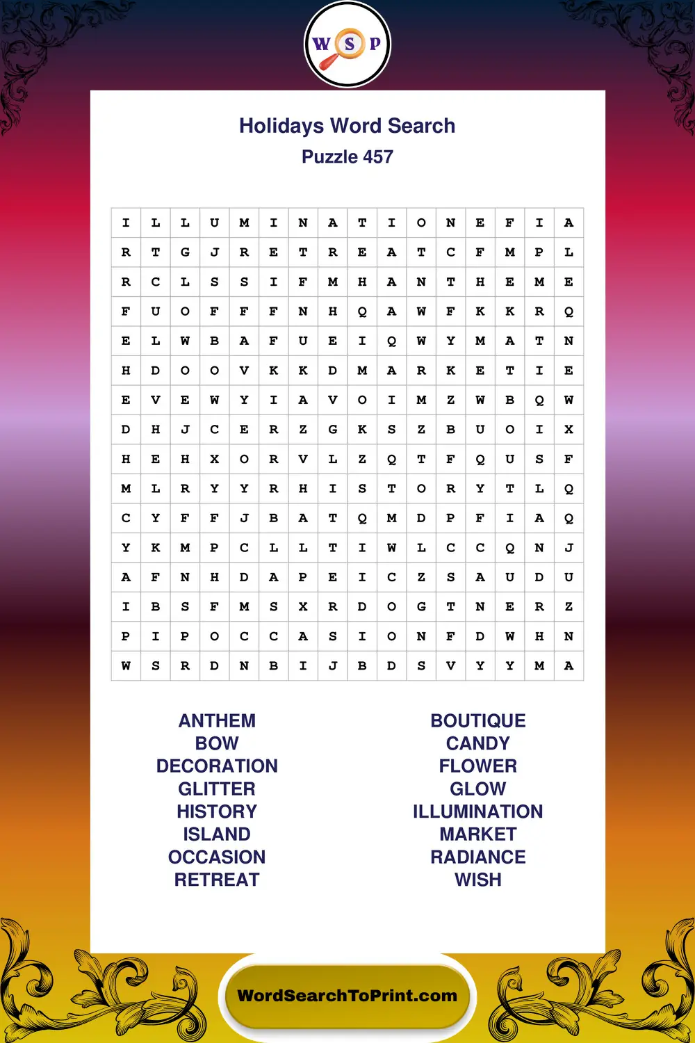 Holidays Word Search Puzzle 457