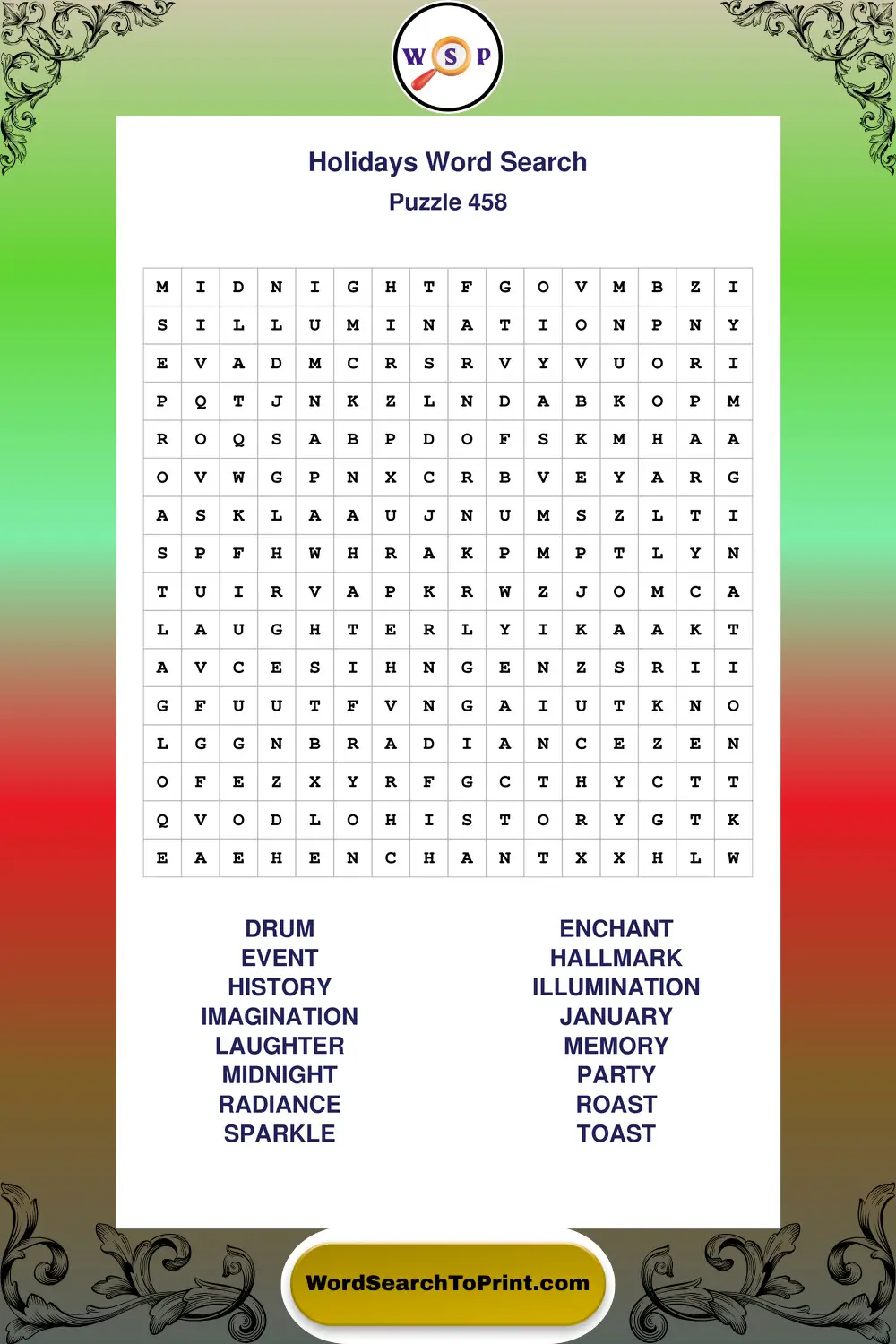 Holidays Word Search Puzzle 458