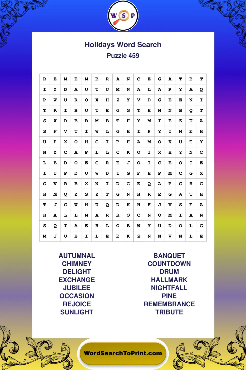 Holidays Word Search Puzzle 459