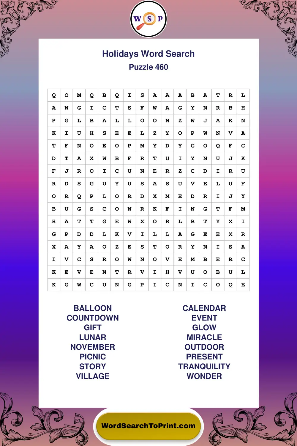 Holidays Word Search Puzzle 460