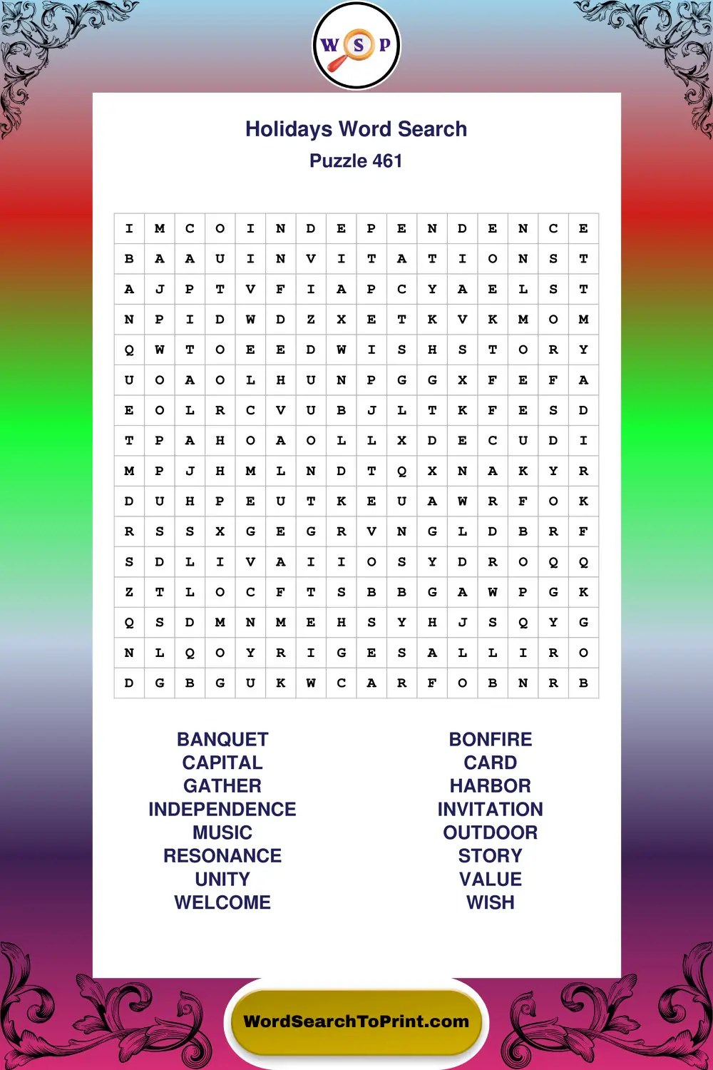 Holidays Word Search Puzzle 461