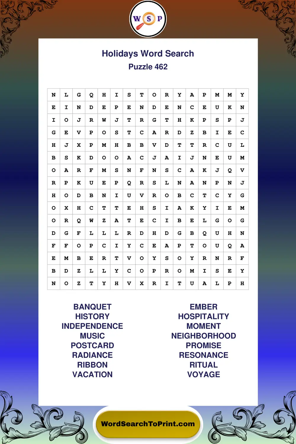 Holidays Word Search Puzzle 462
