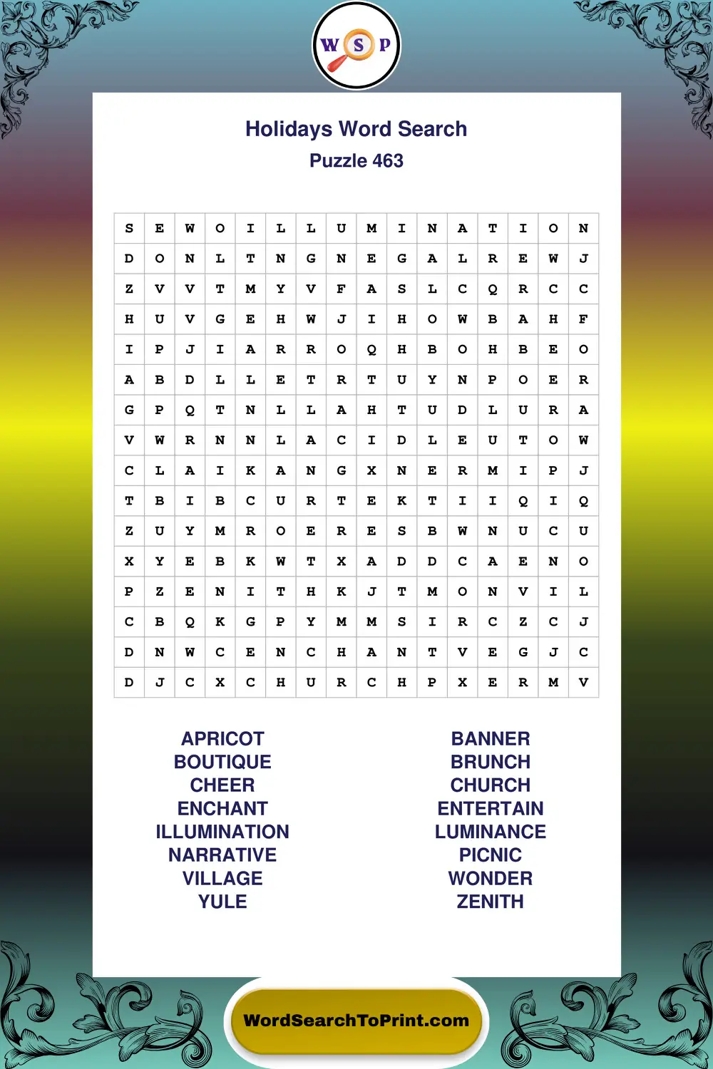 Holidays Word Search Puzzle 463