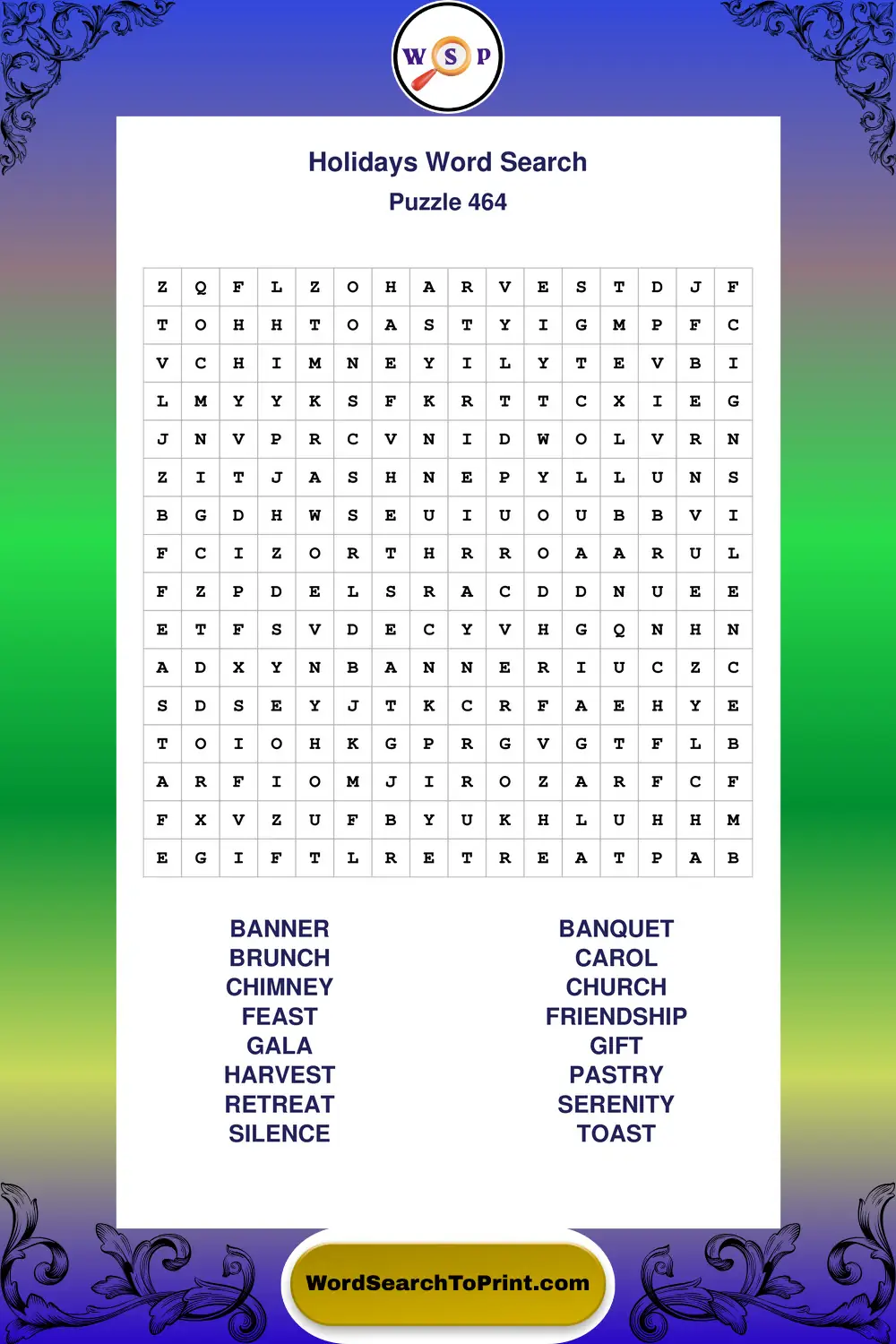 Holidays Word Search Puzzle 464