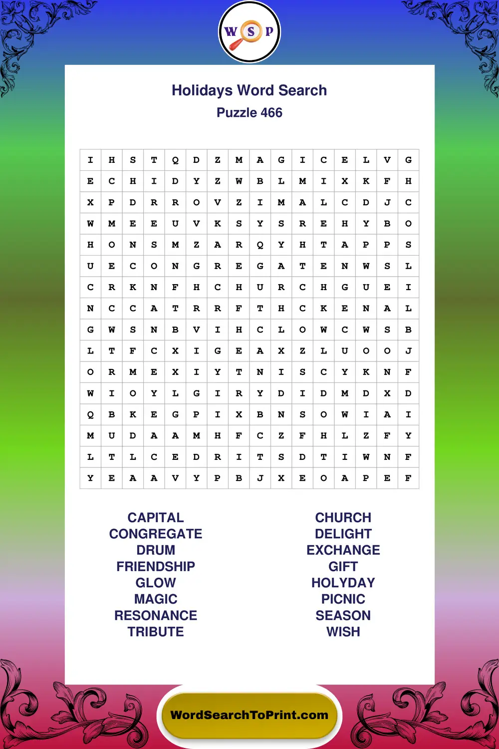 Holidays Word Search Puzzle 466