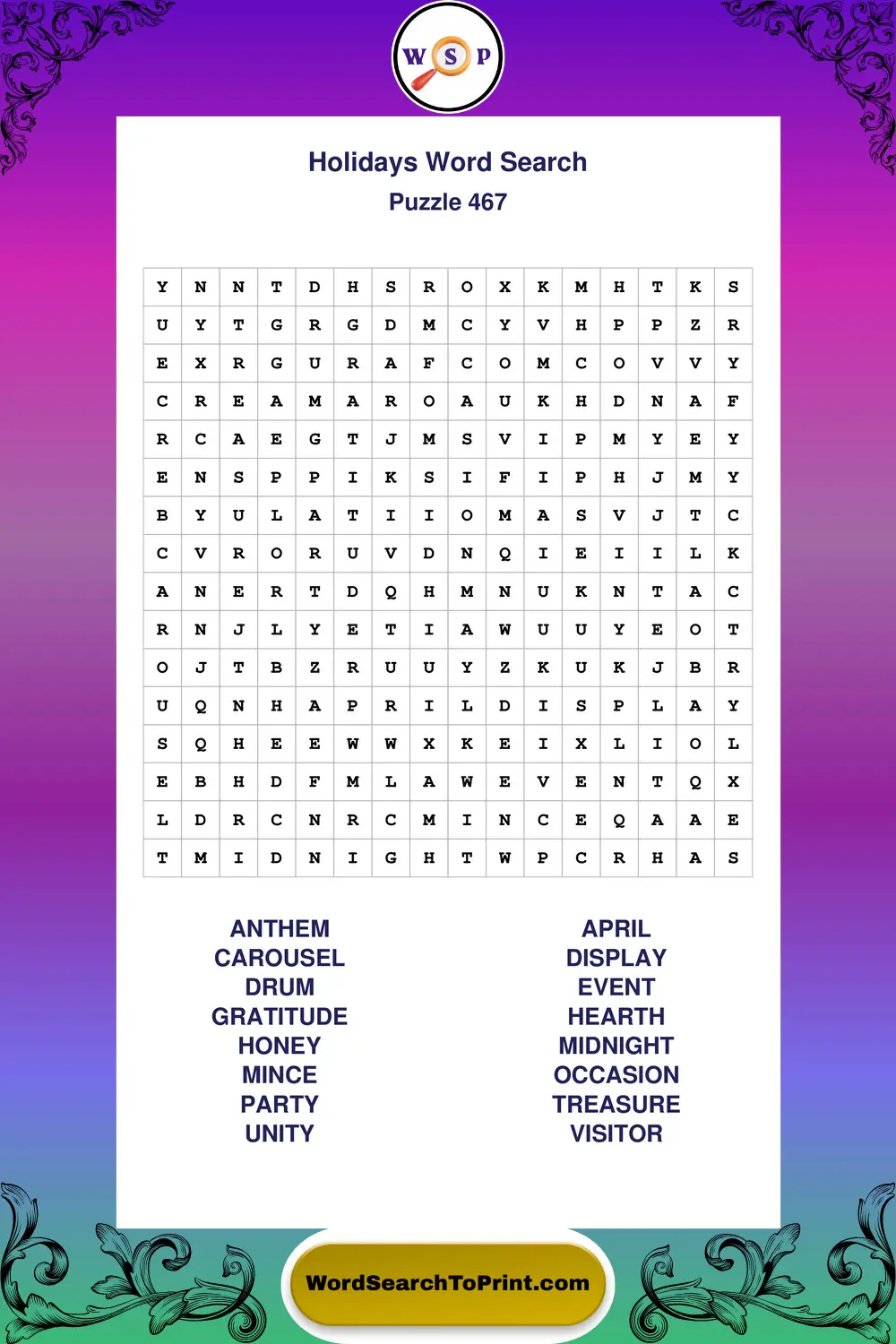 Holidays Word Search Puzzle 467