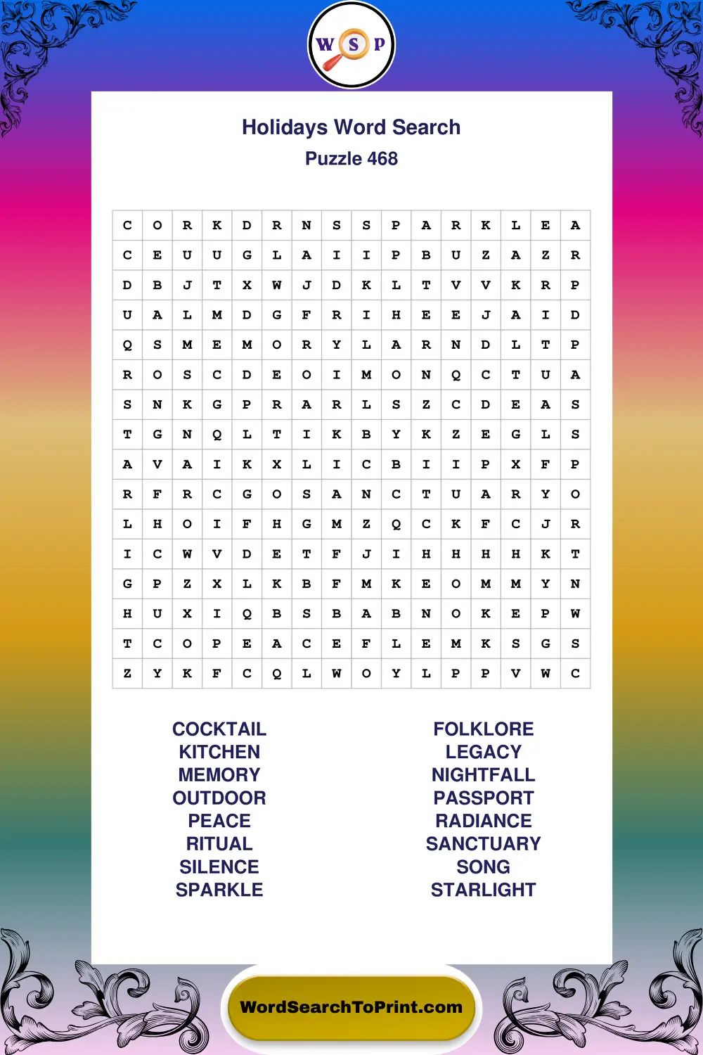 Holidays Word Search Puzzle 468