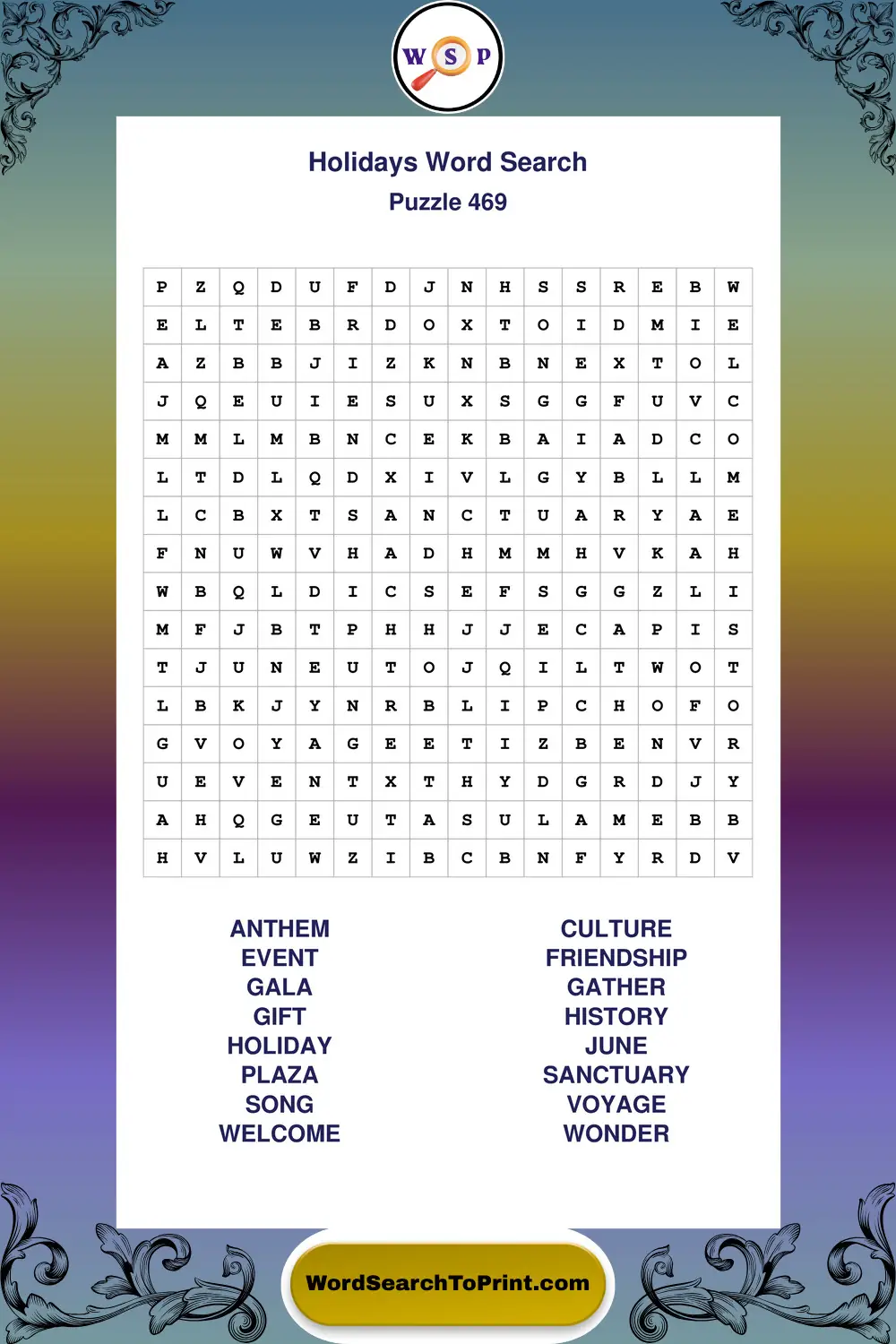 Holidays Word Search Puzzle 469