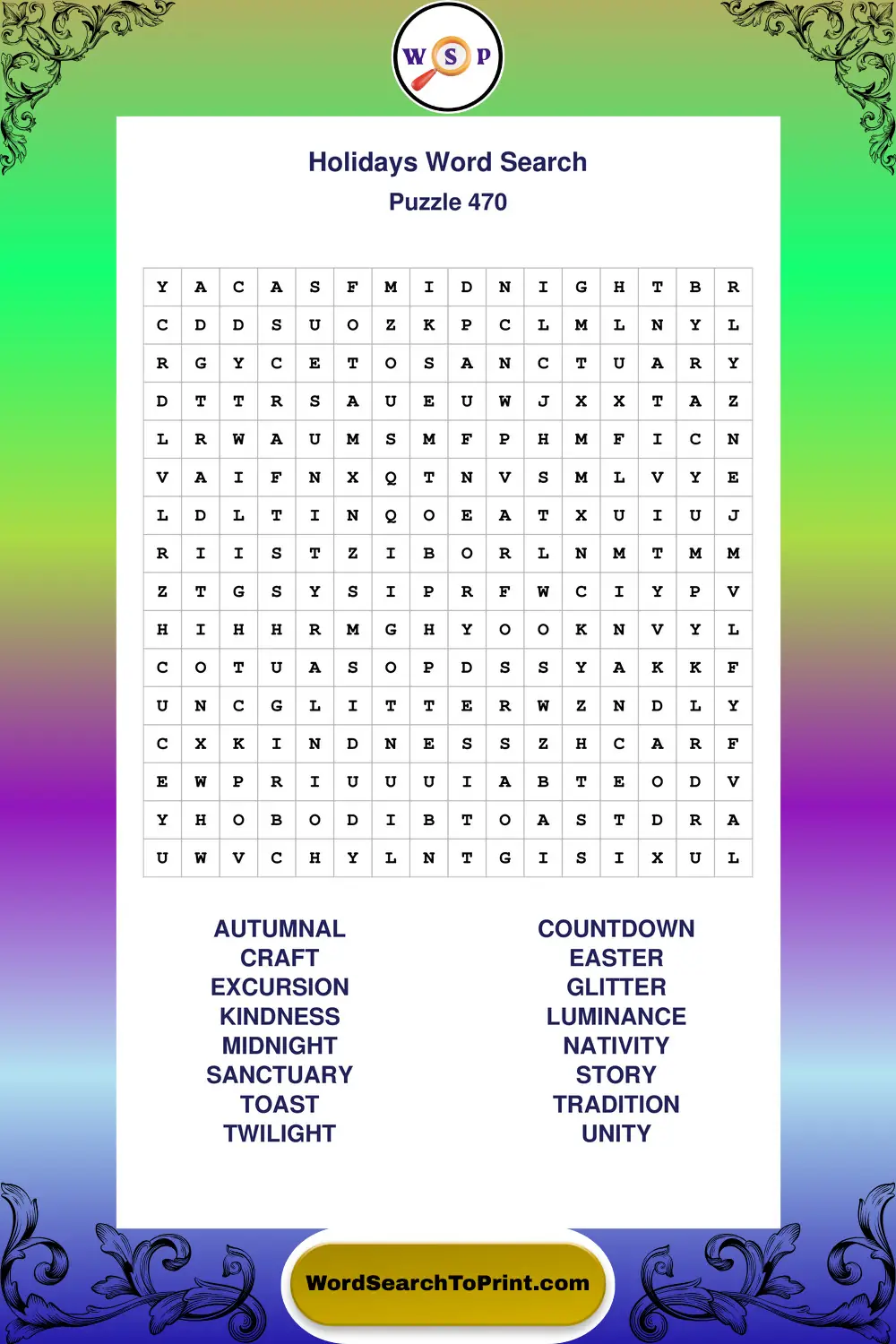 Holidays Word Search Puzzle 470