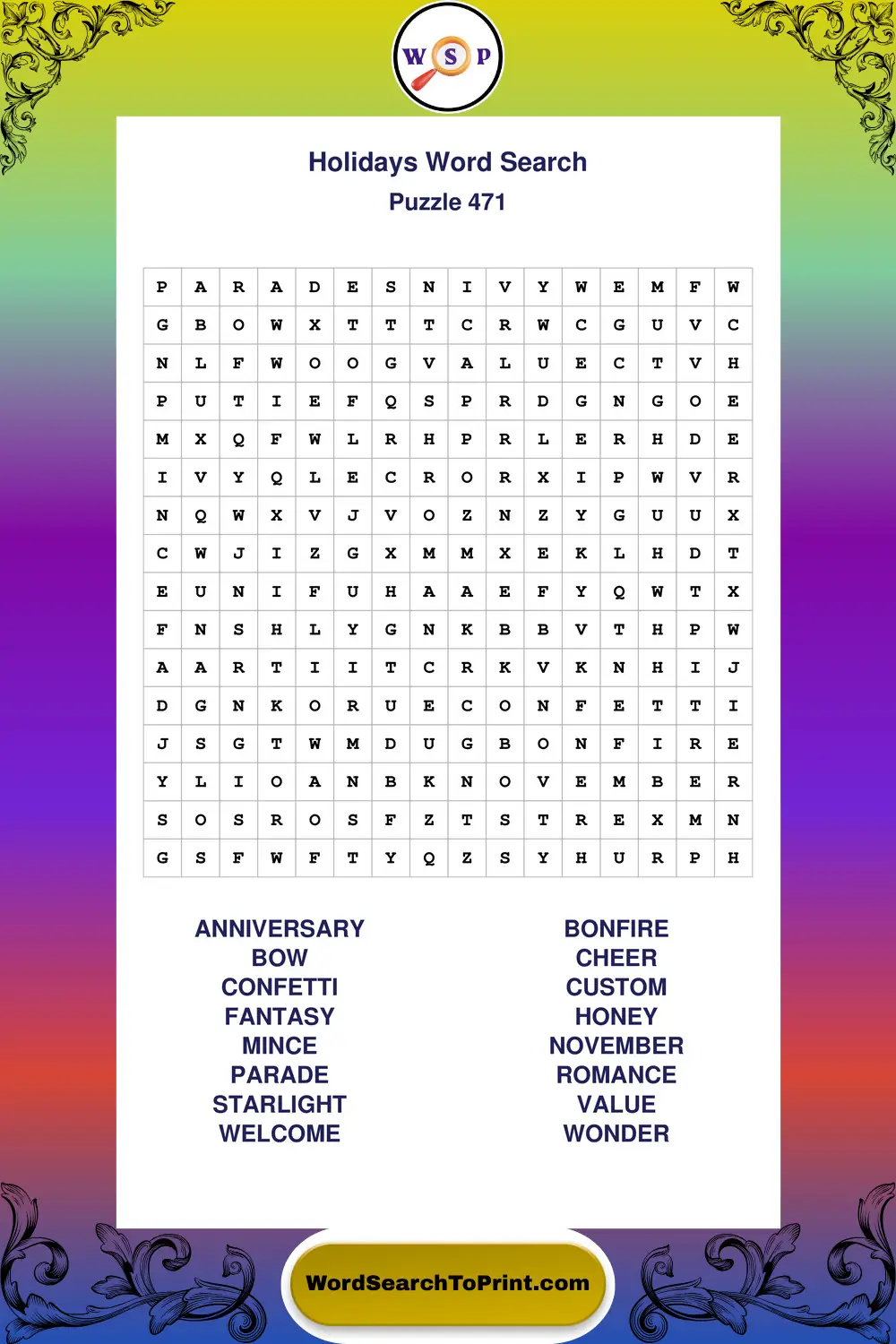 Holidays Word Search Puzzle 471