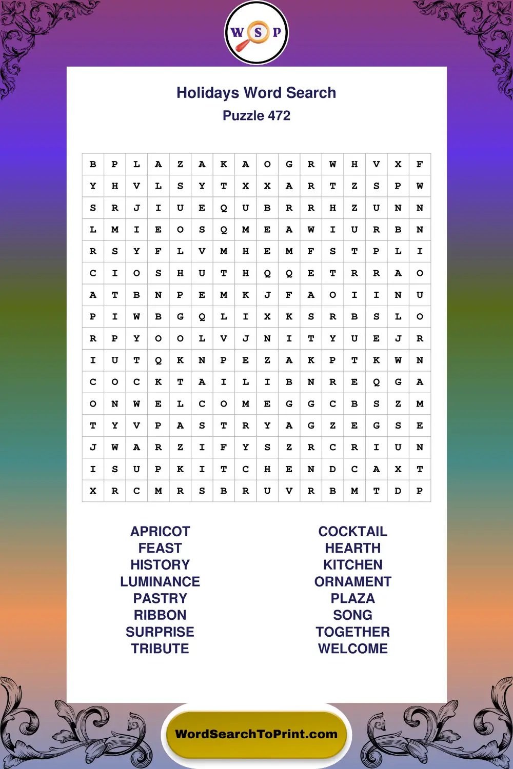 Holidays Word Search Puzzle 472