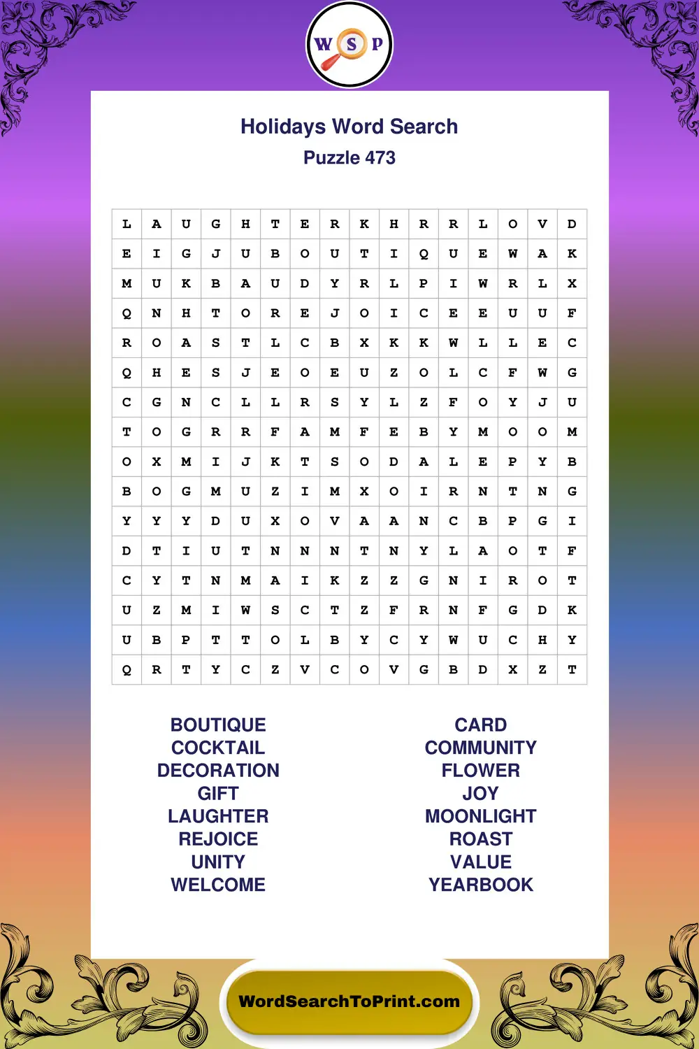 Holidays Word Search Puzzle 473