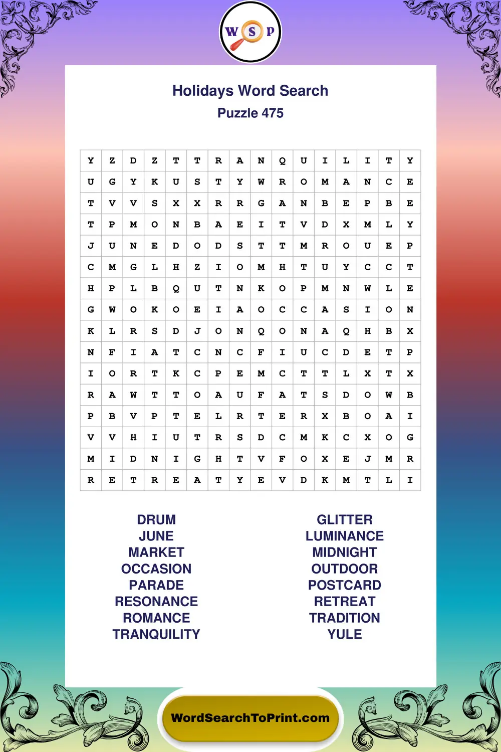 Holidays Word Search Puzzle 475