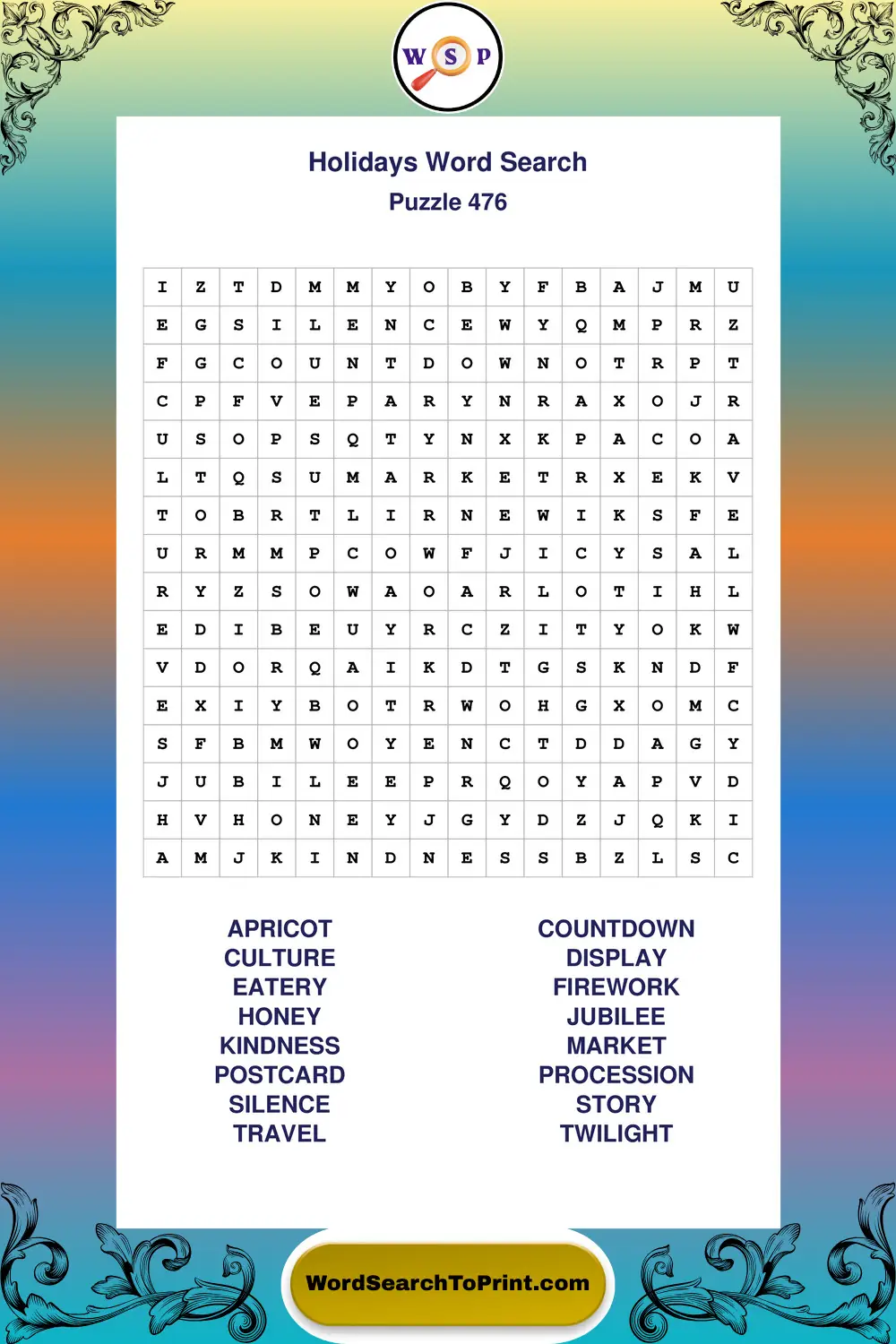 Holidays Word Search Puzzle 476
