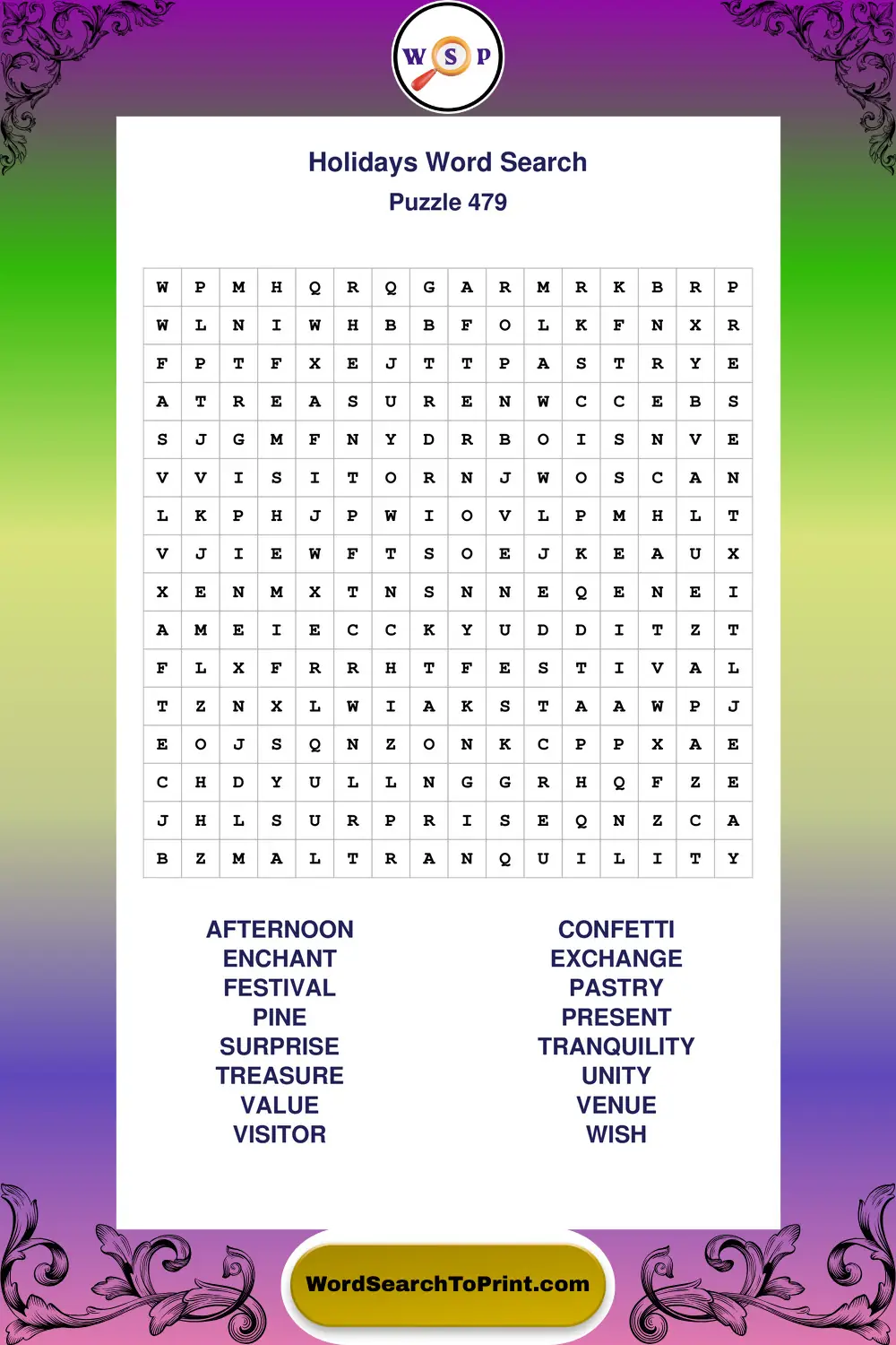 Holidays Word Search Puzzle 479