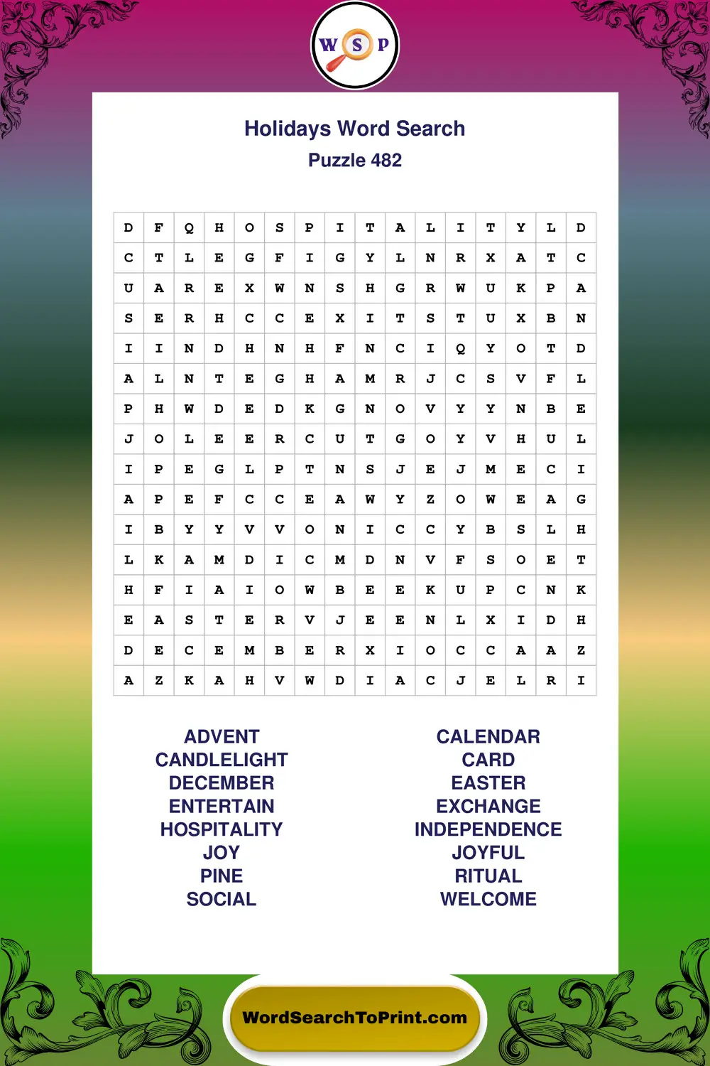 Holidays Word Search Puzzle 482
