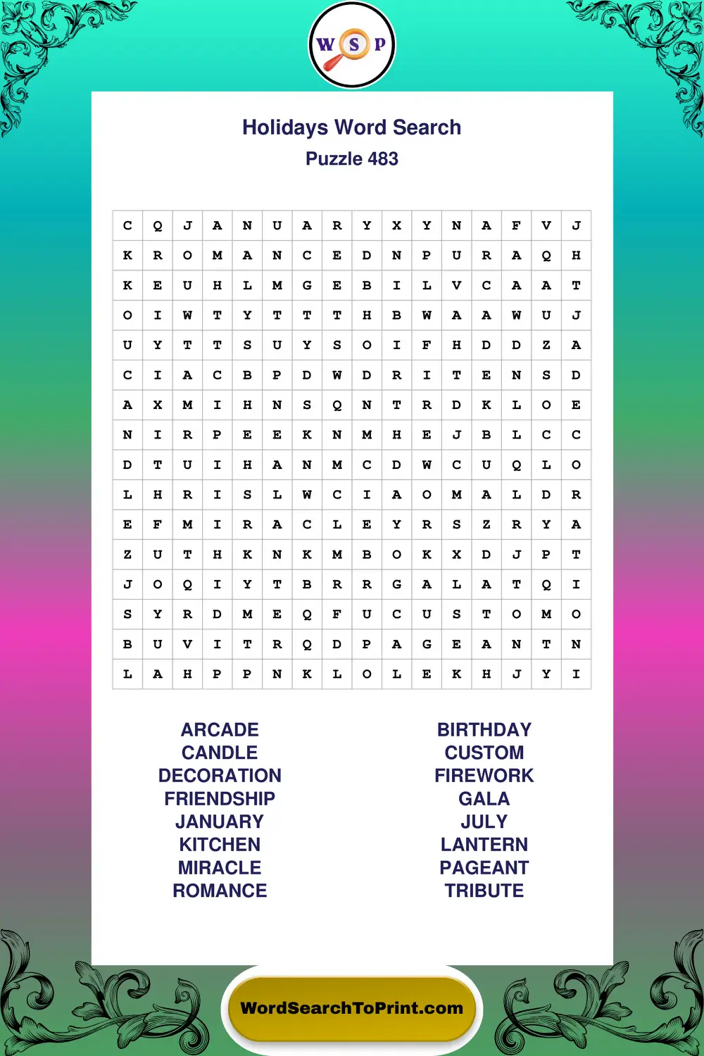 Holidays Word Search Puzzle 483