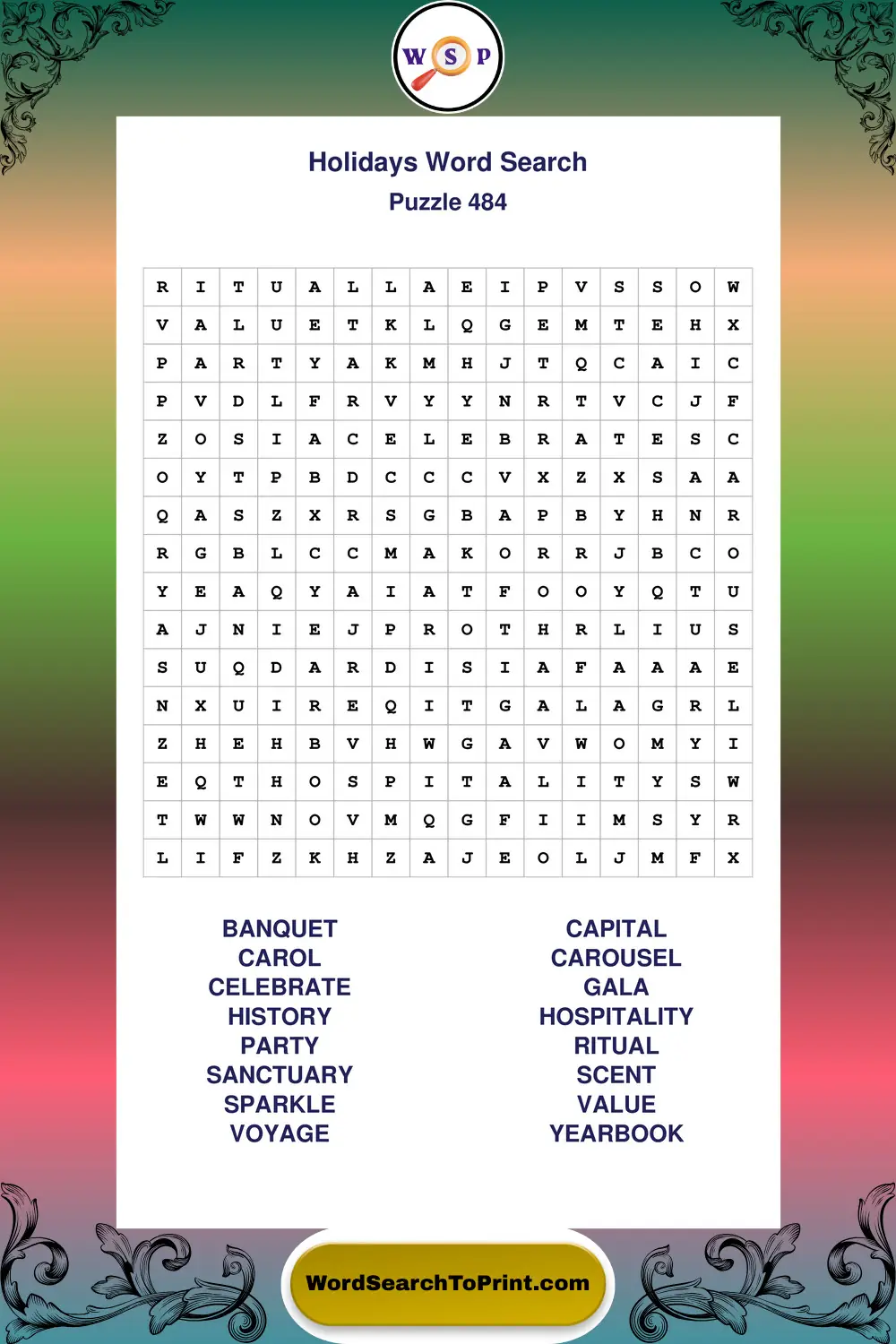 Holidays Word Search Puzzle 484