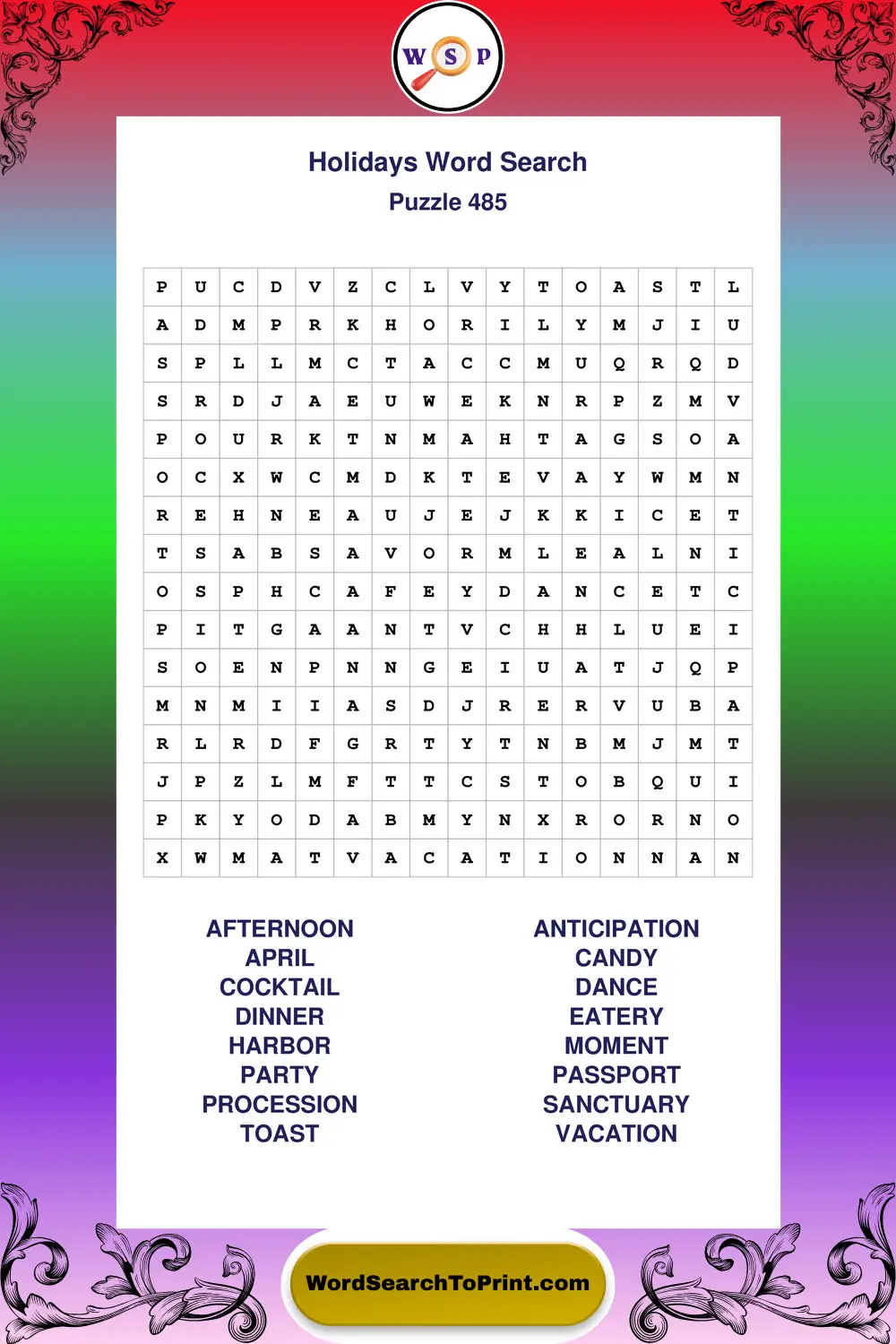 Holidays Word Search Puzzle 485