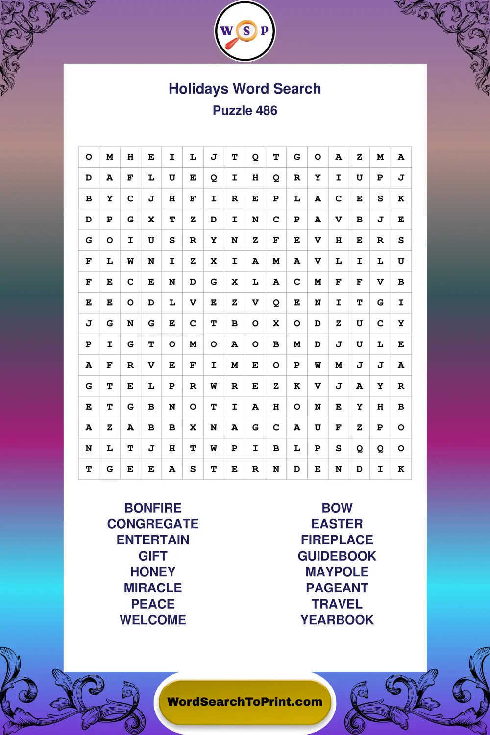 Holidays Word Search Puzzle 486