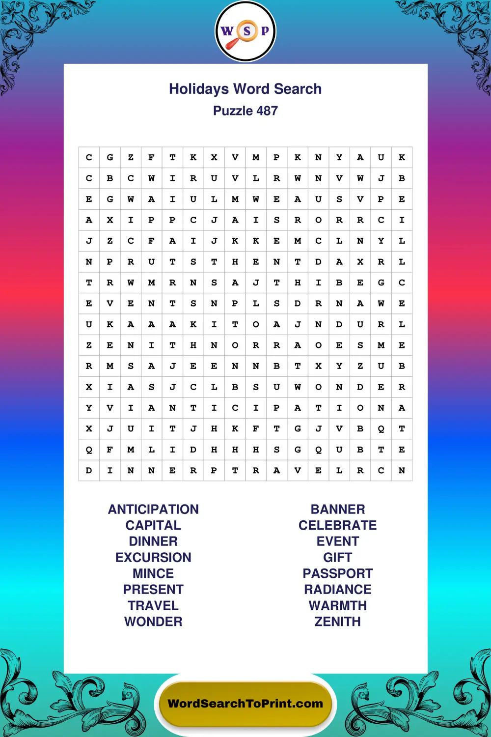 Holidays Word Search Puzzle 487