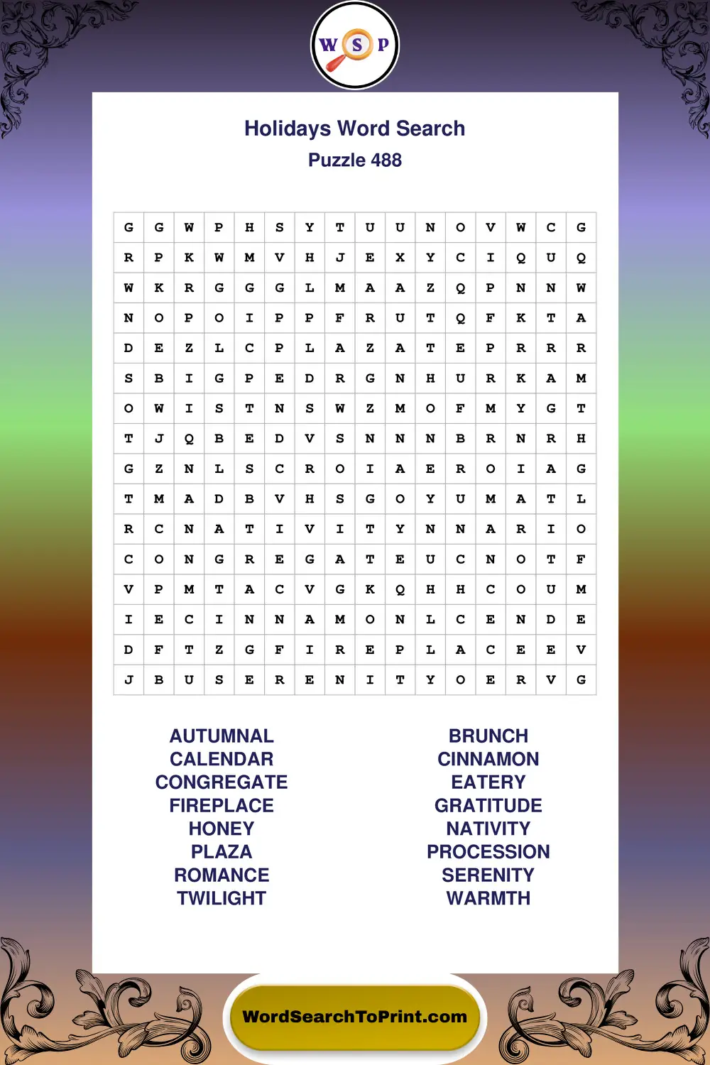 Holidays Word Search Puzzle 488