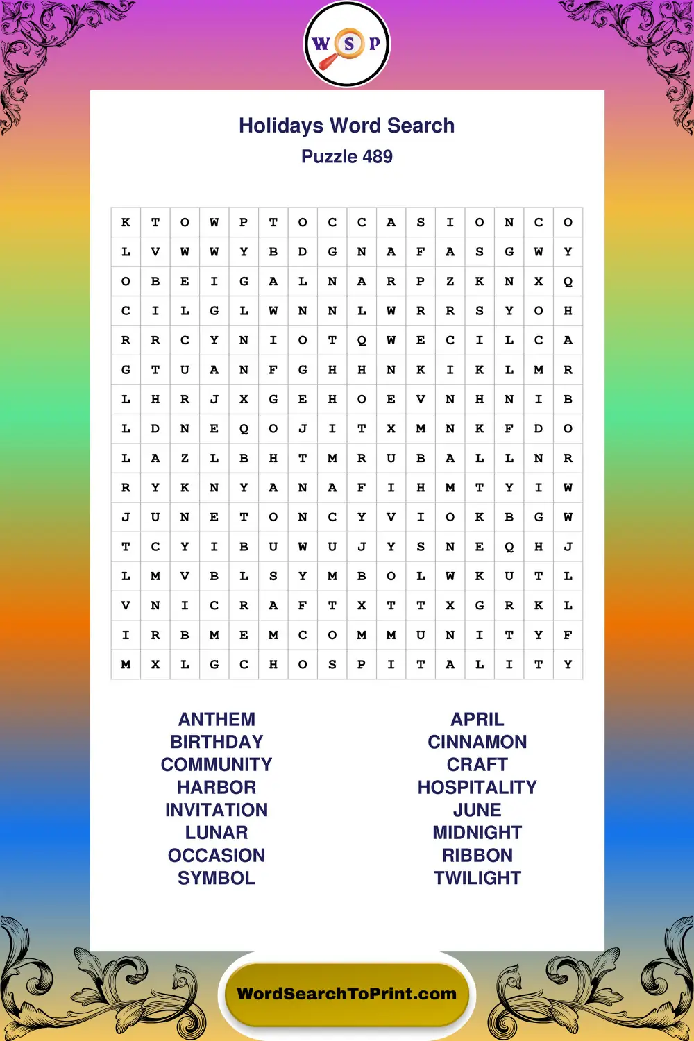 Holidays Word Search Puzzle 489