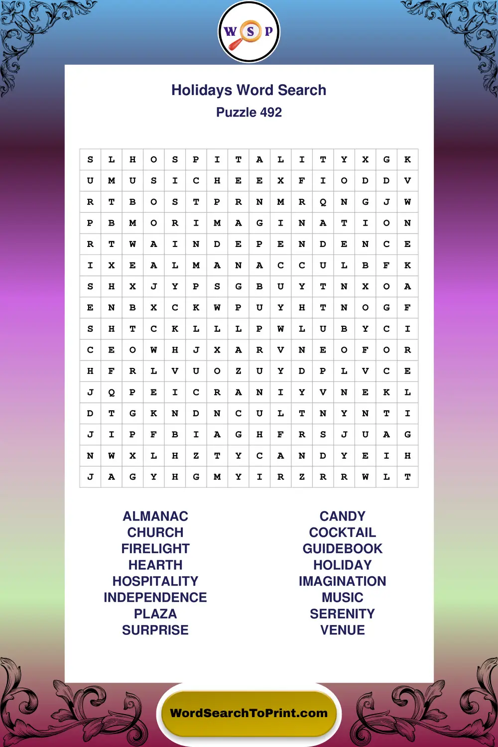Holidays Word Search Puzzle 492