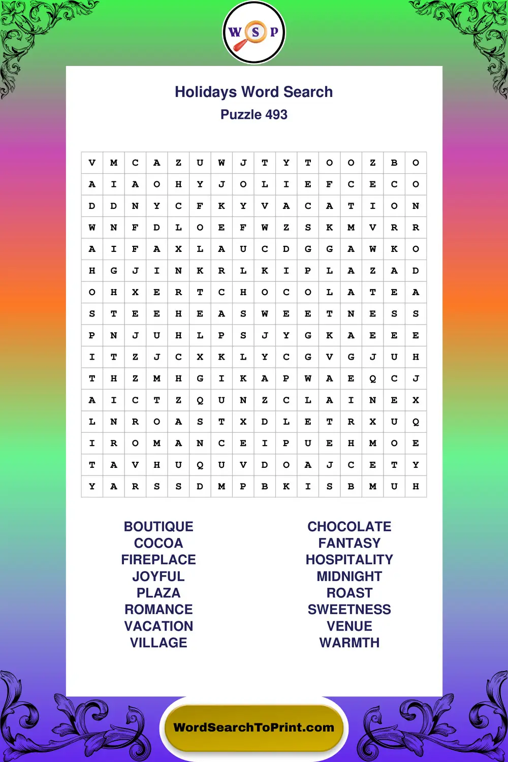 Holidays Word Search Puzzle 493
