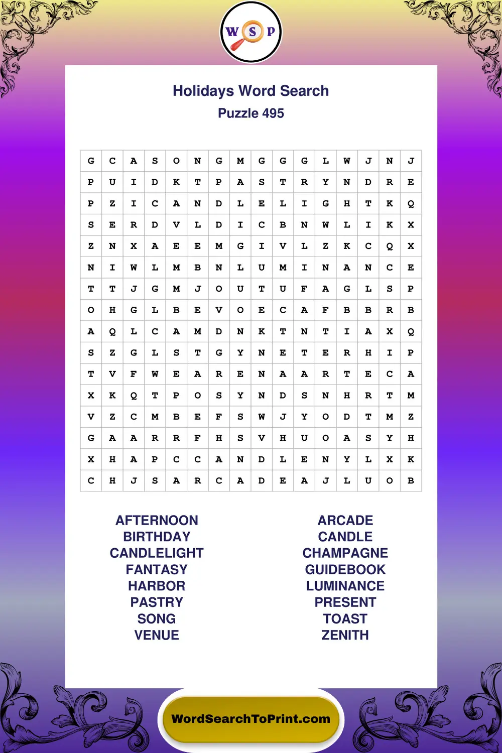 Holidays Word Search Puzzle 495