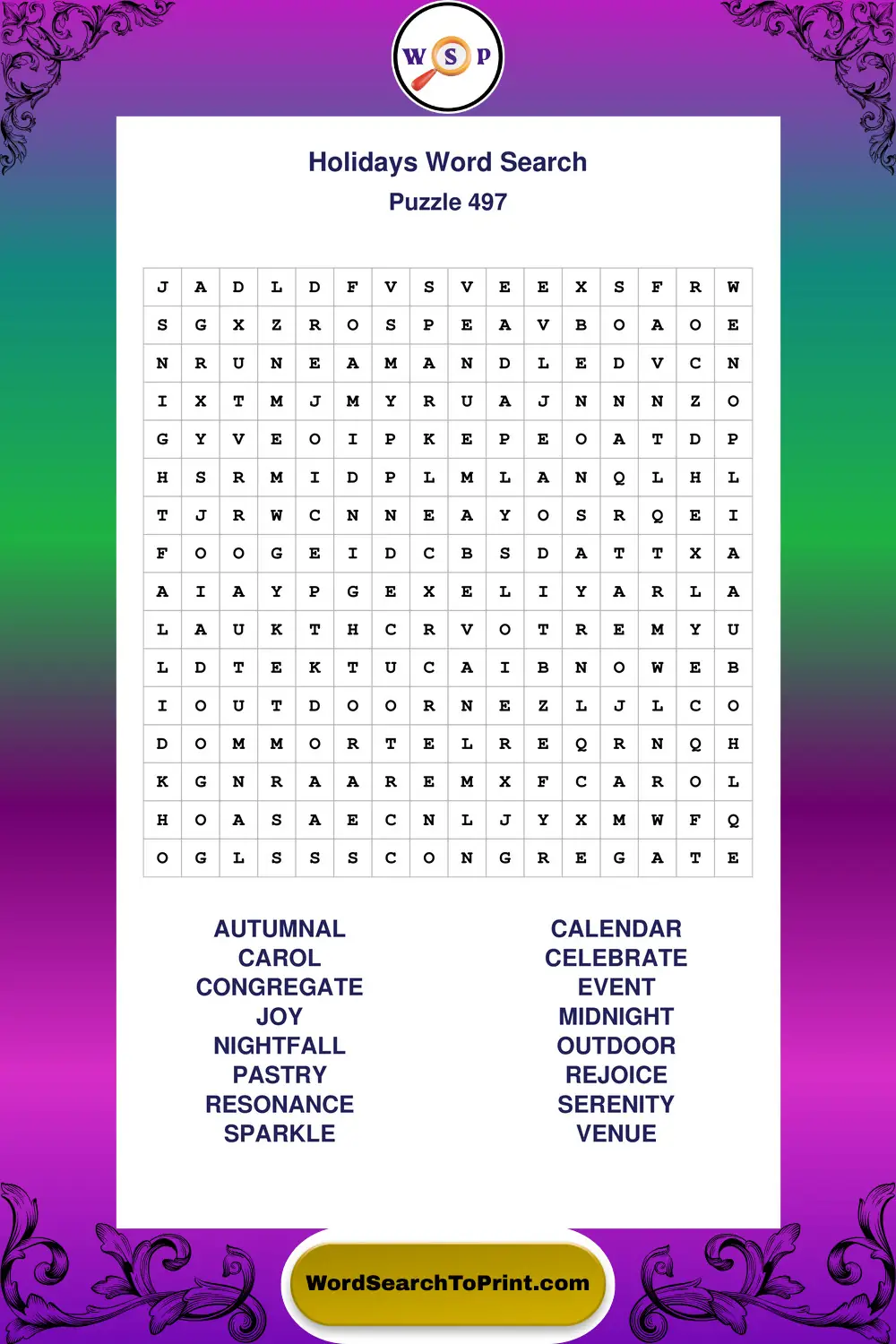 Holidays Word Search Puzzle 497