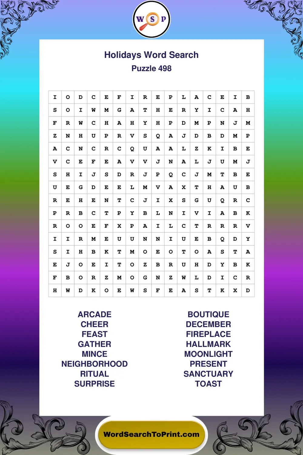 Holidays Word Search Puzzle 498
