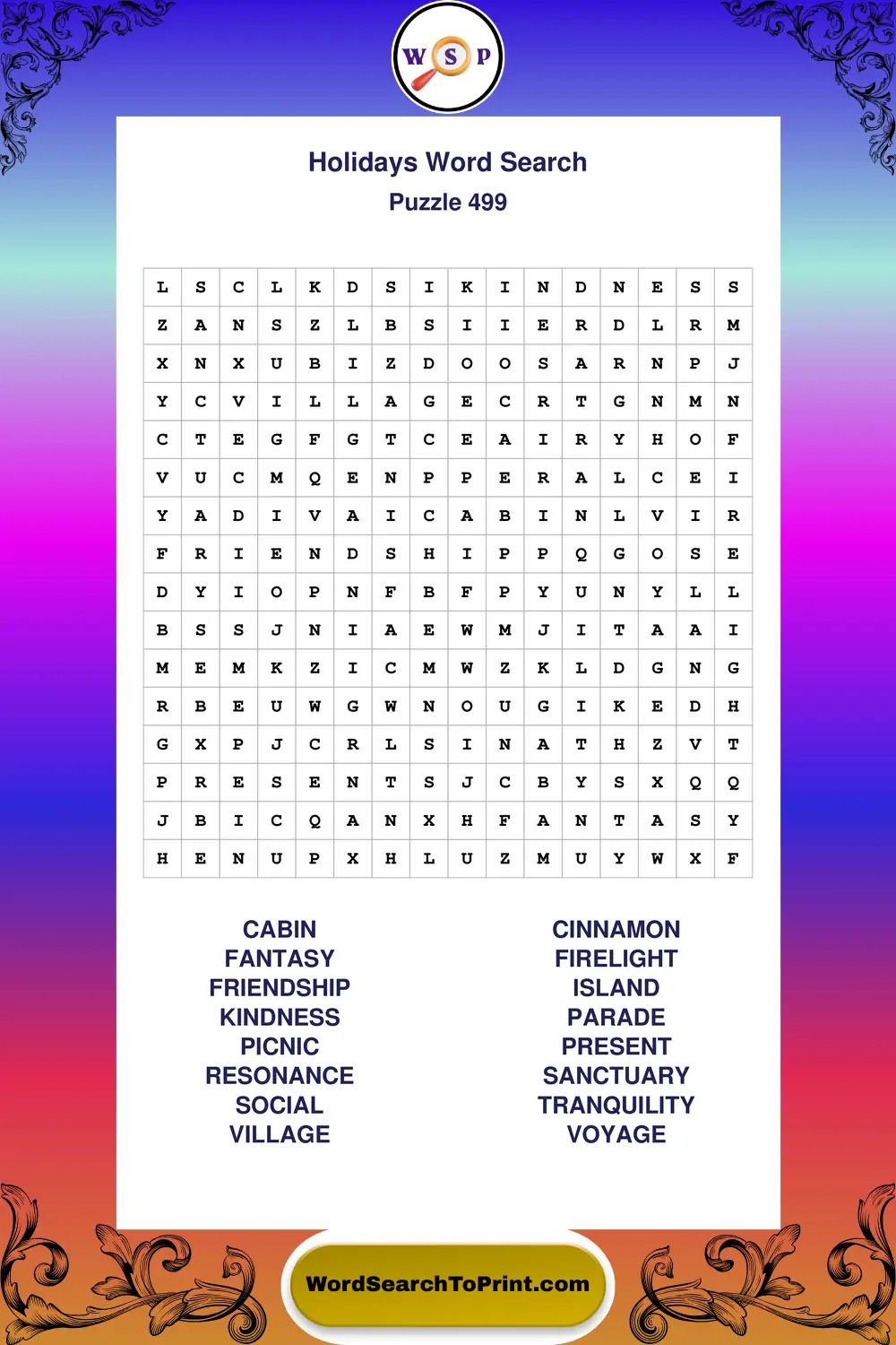 Holidays Word Search Puzzle 499